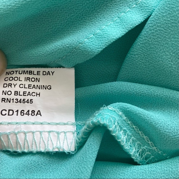 CIEL USA Large Teal Blue Dress Pleated W/ Tie Neck & Ruffle Flutter Sleeves - Picture 6 of 13